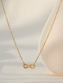 1pc 18K Gold Plated Titanium Steel Infinity Necklace - Dainty Loop Pendant For Women, Hypoallergenic Everyday Jewelry, Elegant Layering Chain For Daily Wear - 金色 - 查看 2