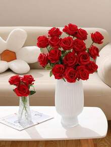 12 Pieces Artificial Silk Rose Flower Heads, Long Stem Artificial Silk Rose Bouquet - 3.5 Inch Large Flower Heads, Velvet Rose Real Touch, DIY Wedding Bouquet Bridal Shower Centerpiece Arrangement Party Table Decoration Valentine's Day And Mother's Day, Suitable For Home Wedding Party Decoration, Wedding Centerpiece, Fall Decoration, Valentine's Day, Gift, Birthday Gift, Graduation Ceremony - 紅色 - 查看 3