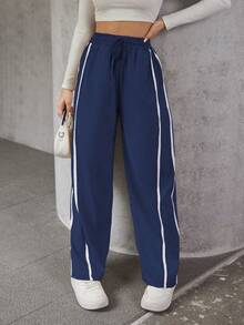 A&DD MODA, REF: ADD8823, Women's Elastic Pants, Casual, Wide, Breathable, Fine Silk, Icy, Light, Comfortable, Casual, Elegant, Modern, Stylish, Premium Quality, All Day Comfort, Perfect For Summer, Soft Touch, Freshness, Ideal For Heat. - 藏蓝色 - 查看 4