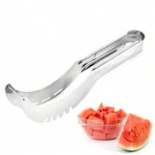 2 PcsStainless Steel Watermelon Slicer & Divider - Effortless Uniform Cubes, Durable Rust-Resistant Design For  & Easy Fruit Cutting, Perfect For Parties, Picnics, Home Kitchen Use, Picnic Essentials, Sleek Metallic Finish, Sturdy Handle Grip - [bạc] - Xem 1