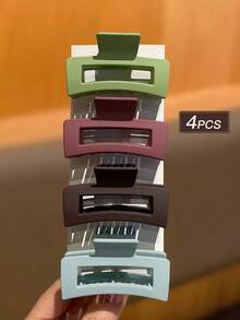 4 件女士时尚简约绿色、咖啡色、蓝色方形发夹发夹，适合日常使用，推荐作为女士发饰礼物发饰秋季爪夹时尚发夹秋季时尚发夹冬季度假装女士 - 彩色 - 查看 3