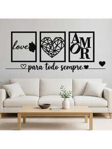 KIT 3 Frames Forever, Love And Geometric Heart Love, Heart Religious Wall Phrase MDF - màu đen - Xem 8