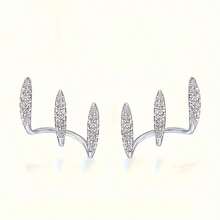 1Pair, Silvery/Golden Color, Women's Claw Set With Super Shiny Synthetic Earrings, Blingbling Dazzling, Exquisite And Lovely, Luxurious And Elegant, Suitable For All Occasions, Perfect Gift For Women - 銀色 - 查看 5