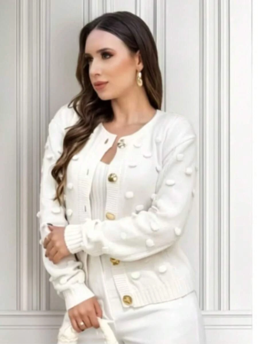 Winter Coat Knitted Cold Weather Blouse Cardigan Style Casual Party Knitwear Women's Clothing - trắng - Xem 1