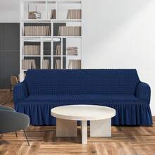 Juego de 3 Fundas de Sofá con Volantes Antideslizantes a Prueba de Polvo Elástico Ajustable Cubre Sillones para Sala Cubre Salas Fácil de Limpiar y Duradero Decoración Hogar Cubre Sillones para Sala - Azul Marino - Ver 3