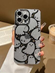 Black Ghost Hollow Phone Case Compatible With IPhone 11 Pro Max, 16 Pro Max, 15 Pro, 14 Plus, 13, 12, 11, 13 Pro Max, 12 Pro, Anti-Drop - Fine Pores Transparent Fine Flash - View 1