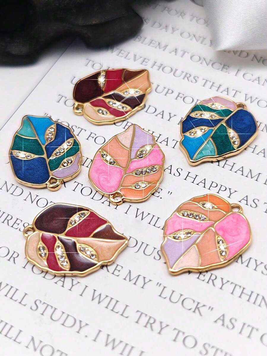 2pcs Fashionable Versatile Drip Oil Stainless Steel Leaf Pendant Jewelry Accessories, DIY Maple Leaf, New Autumn Jewelry Necklace Accessories - Multicolor - View 1
