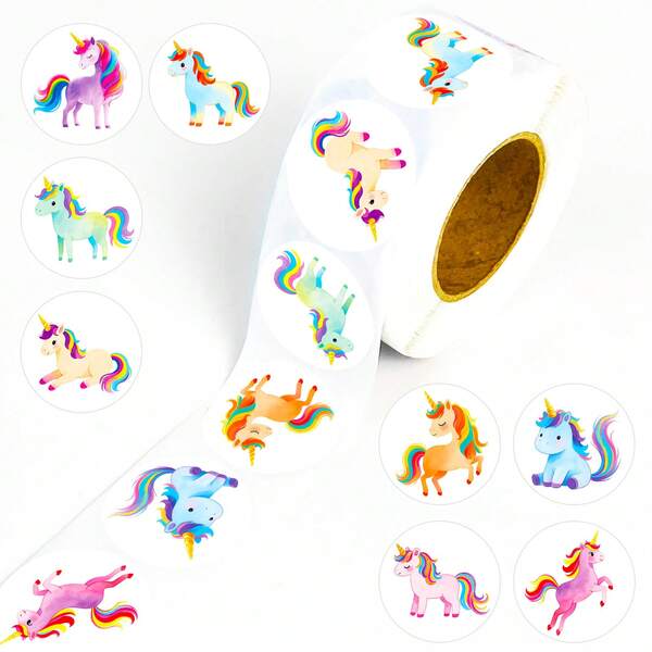 500Pcs/Roll Fancy Unicorn Stickers, Cartoon Mystery Creature Decals, Cute Waterproof Material Graffiti Sticker For Phone Case Water Bottle Halloween Party, Decorative DIY Christmas Gifts,Teens And Adult Back To School.