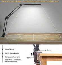Salandens Lampara de Escritorio, Lampara de Mesa Con Brazo Flexible de 360°, Lampara Led Con 3 Luces Regulables, Blanca, Cálida y Blanca Cálida - Negro - Ver 7