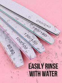 5pcs/10pcs Professional Nail Files, New Colorful Crescent Nail Files, Reusable Double-Sided Sandpaper Boards, 80/100/150/180/240 Grit Durable Zebra Nail Files, Suitable For Natural Nails/Acrylic Nails/Foot Care - Light Grey - View 1