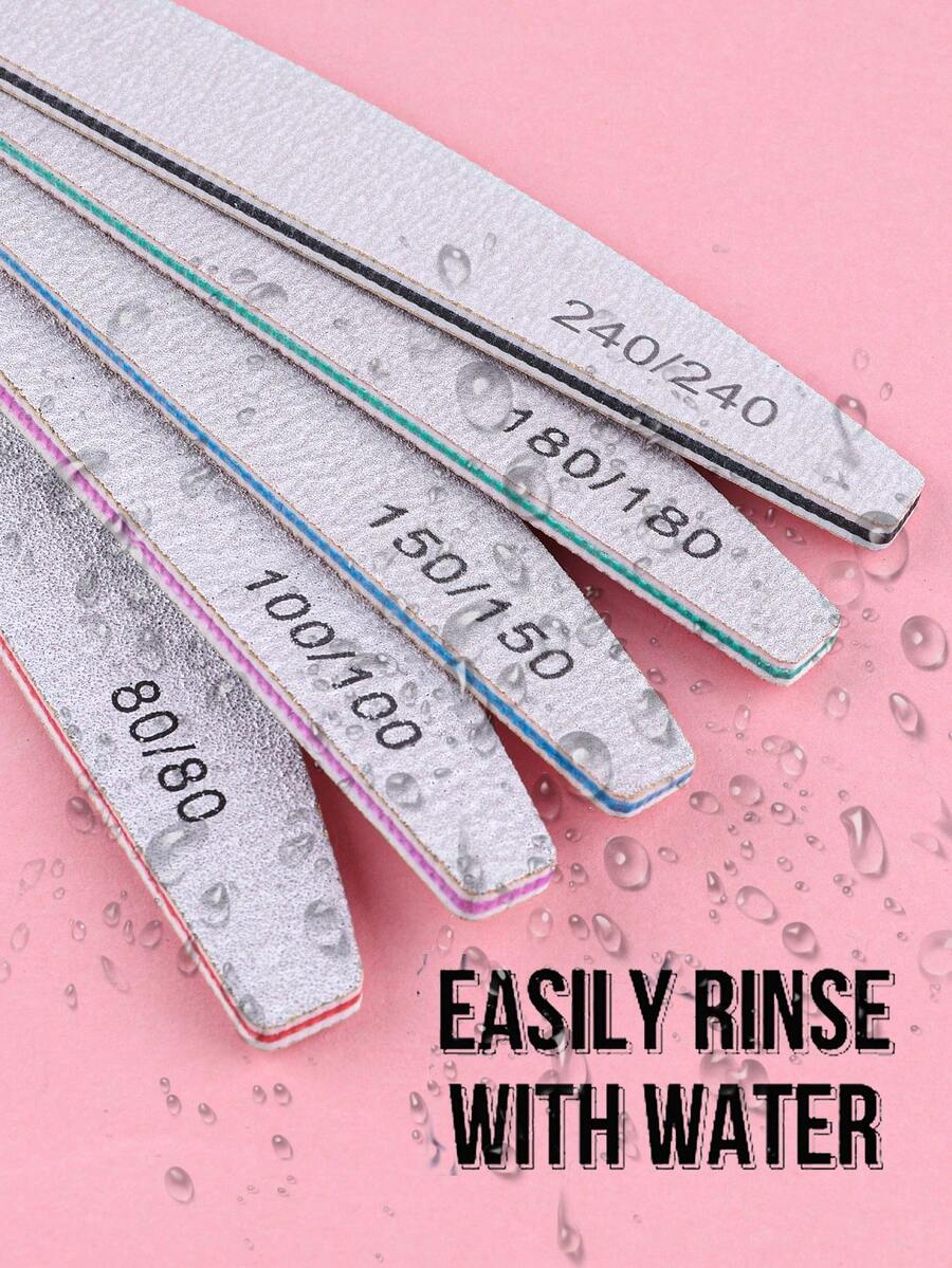 5pcs/10pcs Professional Nail Files, New Colorful Crescent Nail Files, Reusable Double-Sided Sandpaper Boards, 80/100/150/180/240 Grit Durable Zebra Nail Files, Suitable For Natural Nails/Acrylic Nails/Foot Care - Light Grey - View 1