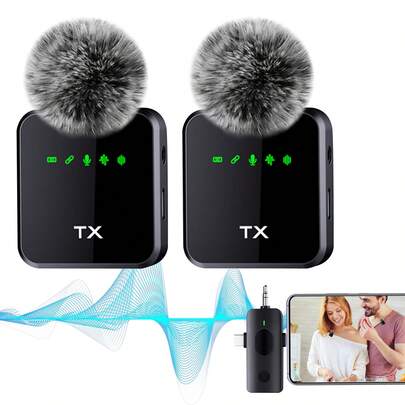 Wireless Lavalier Microphone Compatible With Iphone IPad TypeC Lapel Mics Plug-Play 2.4G Ultra-Low Delay Built-In Noise Reduction Chip 8H Working Time For Video Recording Interview Podcast Vlog