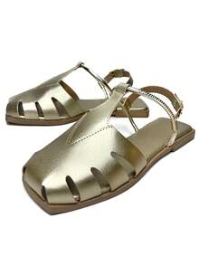 Women's Flat Sandals, Closed Toe, Comfortable, Fashionable, With Buckle Ref. 034/10 - Gold - View 3