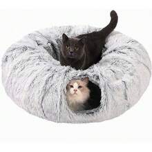 Plush Cat Tunnel With Cushion, Detachable & Washable Multi-Functional Cat Play Tunnel, Cozy Deep Sleep - Multicolor - View 1