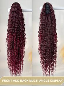 26-28 Inch Ombre Claw Clip-In Ponytail Extensions, Natural Wavy Texture, Heat Resistant Synthetic Hair, Brown To Red Gradient, Suitable For Women's Daily Use - Red Ombre - View 5