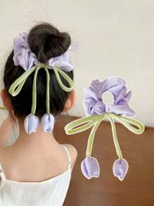 1pc/2pcs Tulip Hair Clip, Half Bun Beach Holiday Hair Accessory, Tulip Hair Scrunchie, Bow Ponytail Clip, Hair Accessories, Home Beauty Women Accessory Gifts - Purple - View 2