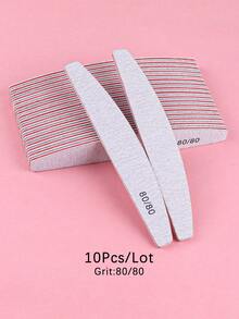 5pcs/10pcs Professional Nail Files, New Colorful Crescent Nail Files, Reusable Double-Sided Sandpaper Boards, 80/100/150/180/240 Grit Durable Zebra Nail Files, Suitable For Natural Nails/Acrylic Nails/Foot Care - Light Grey - View 9