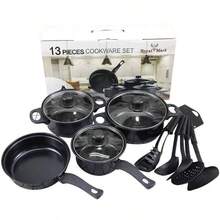 13 Piece Non Stick Saucepan Cookware Set Cooking Pot Frying Pan Set With Lids - Black - View 3