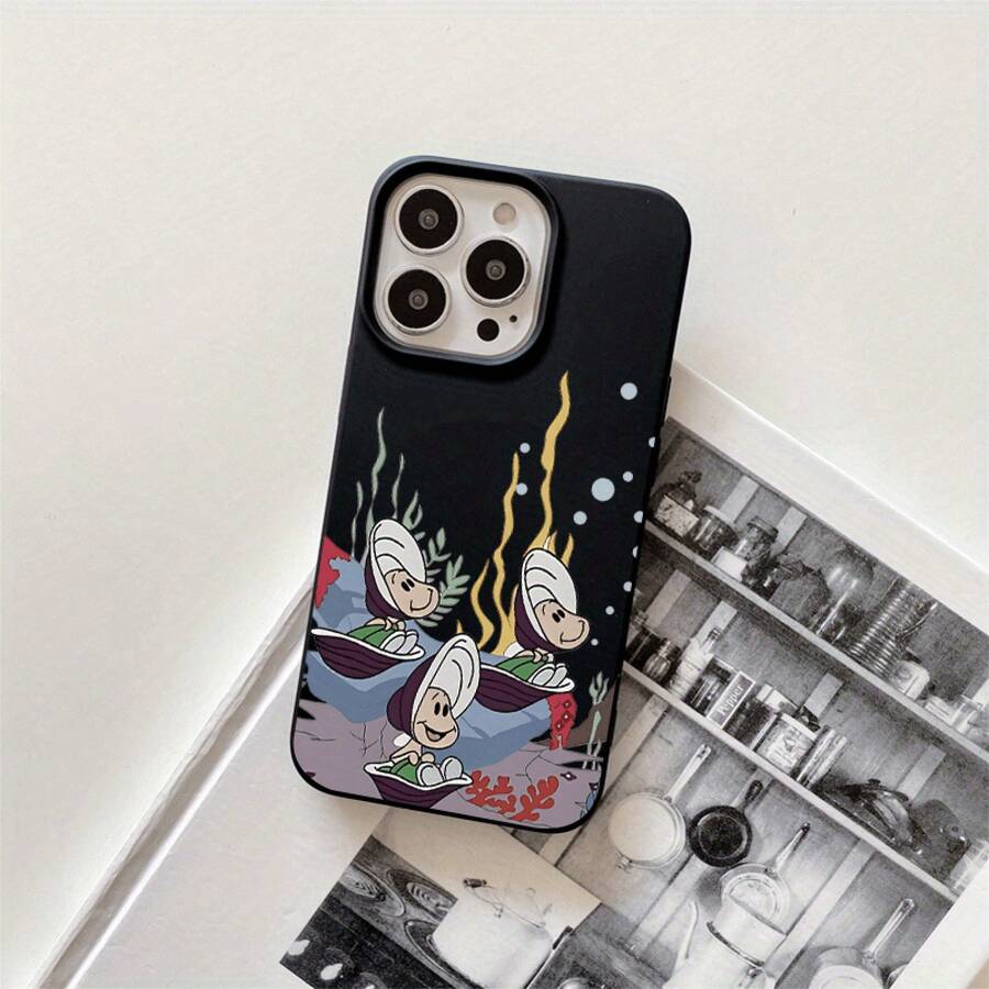 Phone 1PC Fundas protectoras y fundas protectoras de imitación con agujeros grandes con estampado de cómic marino, adecuadas para phone16promax, 16 15pro, 14 14 Plus/14 Promax, 13 13 Pro, 12Pro, 11/11 Pro Pro Series. Regalos Cumpleaños Y Fiestas - Negro - Ver 1