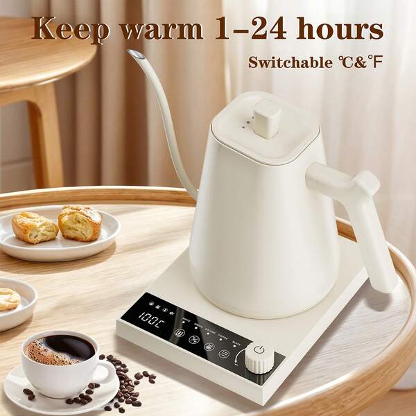 Hot Water Dispenser With Real-Time Temperature Setting, Thermal Coffee Carafe, Gooseneck Kettle, KitchenAidKettle, 40-100°C Adjustable & Warming Function, 1000W Tea Machine, 0.6L, 304 Stainless Steel