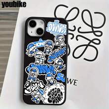 Funda protectora para phone con diseño de letras inglesas azules y orificios grandes. Compatible con phone 16 Pro Max, 16, 15 Pro, 14, 14 Plus/14 Pro Max, 13, 13 Pro, 12 Pro y 11/11 Pro. Regalos para cumpleaños y festividades - Negro - Ver 6