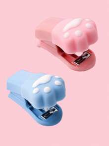 Mini Cute Cat's Paw Stapler 3-In-1 Available Office Study Portable Binding Documents Test Papers Student Cartoon Multifunctional Binding Machine With Staple Binding Machine Small Stationery Stapler Set Back To School Season