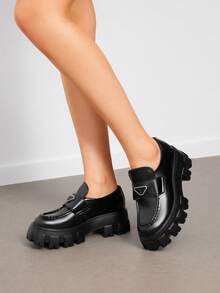 Women's Chunky Loafers Platform Slip-On Casual Fashion Loafer Shoes - 黑PU - 查看 1