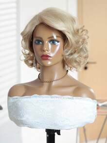 10 英寸金色短发万圣节、化妆舞会、节日角色扮演头带。万圣节合成纤维耐热假发，完全机器制造，适合日常聚会，高品质女士天然美丽合成柔软假纤维假发圣诞节 - 彩色 - 查看 5