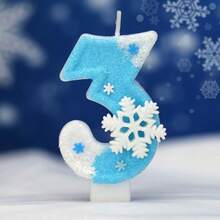 1件雪花花瓣數字生日蠟燭，藍色數字，聖誕白色雪花主題白色與藍色大雪花數字生日蠟燭 - 彩色 - 查看 7