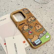 Funda para phone 16, 15, 14, 13, 12 Pro, 14 Pro, 15 Plus, 16 Pro, XS, X, XS, 11 y 11 Pro. Textura de piel sintética color lichi y protección reforzada para la lente. - Marrón oscuro - Ver 3