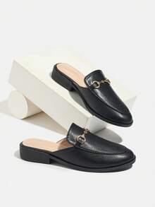Giày mules nữ mũi tròn, kiểu dáng casual Anh Quốc, giày cao cổ, giày slip-on đa năng, thanh lịch và thoải mái cho sinh viên, màu đen. - màu đen - Xem 6