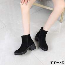 Bottines pour femmes avec un talon moyen et une fermeture éclair dorée, design élégant pour un port quotidien - Noir - Voir 2
