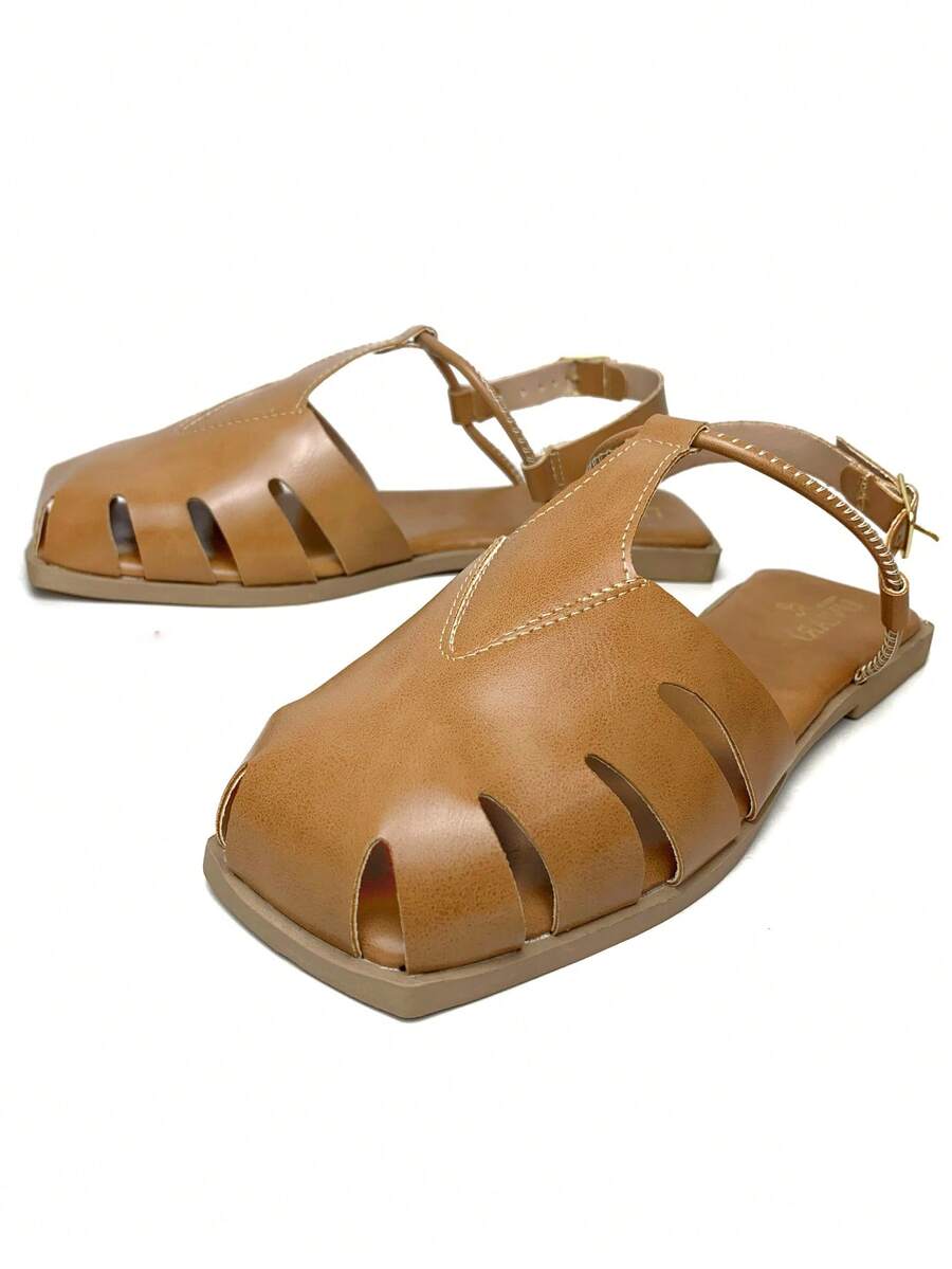 Women's Flat Sandals, Closed Toe, Comfortable, Fashionable, With Buckle Ref. 034/10 - 摩卡棕 - 查看 1