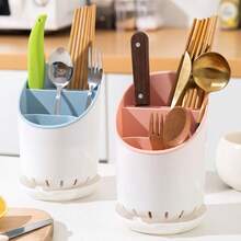 Household Kitchen Utensil Storage Bin, Double-Layer Chopstick And Spoon Storage Bin, Household Knife And Fork Storage Rack, Countertop, Plastic Drain Chopstick Holder, Home Decor, Party & Christmas Storage - ngẫu nhiên - Xem 2