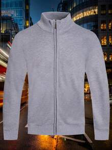 Homme Men's Simple LightweightStylish Casual Zip-Up Knit Sweater, Suitable For Autumn/Winter, Mock Neck Men, Men Knit Tops, Quarter Zip Sweater Men, Men S Sweater  Plain - 希瑟.格雷 - 查看 1