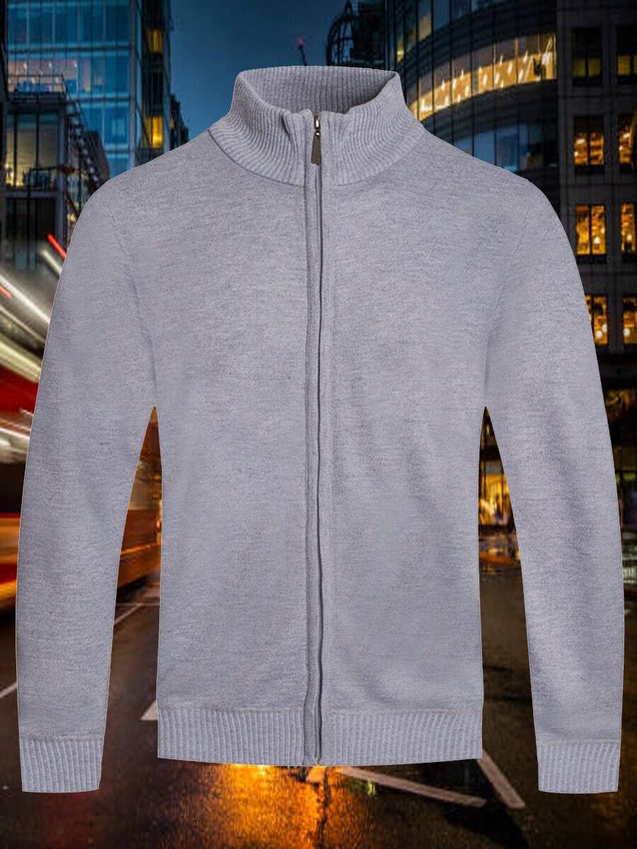 Homme Men's Simple LightweightStylish Casual Zip-Up Knit Sweater, Suitable For Autumn/Winter, Mock Neck Men, Men Knit Tops, Quarter Zip Sweater Men, Men S Sweater Plain - 希瑟.格雷 - 查看 1