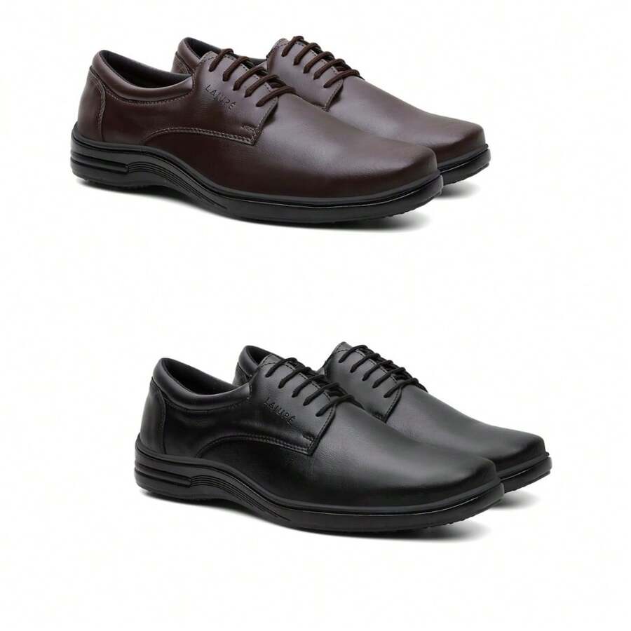 Kit 2 Pares Sapato Social Couro Sintético  Alta Qualidade - Ideal para Trabalho e Uniformes - Multicolorido - Visão 1
