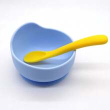 Bneseus 2 件套婴儿喂食用具套装硅胶碗勺帮助宝宝学习进食鼓励独立进食多种颜色混合的碗勺适合 6-24 个月的男孩和女孩作为节日礼物 - 蝸牛碗+彎曲勺 - 查看 18