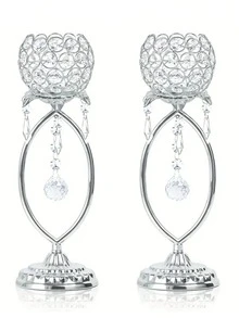 2/8 chân nến pha lê kim loại vàng thanh lịch với mặt dây chuyền pha lê và thiết kế rỗng - Đồ trang trí bàn tiệc cưới, kỷ niệm, sinh nhật, phụ kiện trang trí nhà lãng mạn, đồ trang trí kỷ niệm | Tay nghề kim loại tinh xảo, đồ trang trí chân nến - Nhiều màu - Xem 3