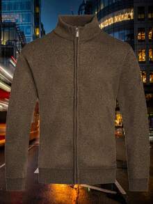 Homme Men's Simple LightweightStylish Casual Zip-Up Knit Sweater, Suitable For Autumn/Winter, Mock Neck Men, Men Knit Tops, Quarter Zip Sweater Men, Men S Sweater  Plain - 棕色 - 查看 1