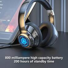 Wireless Bluetooth 5.2 Over-Ear Headphones For Gaming & Music, 20H Playtime, HiFi Sound /40mm Driver, Foldable Design, 3 Modes (BT/AUX/TF Card), RGB LED Light Effect (6 Colors), Noise Cancelling Mic, Comfort Fit For Travel Gym - màu đen - Xem 10