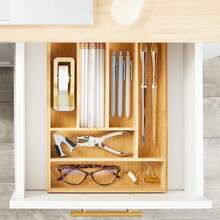 Organizador de cubiertos de bambú con 6 compartimentos, bandeja de madera para cubiertos de cocina, 45 * 32 * 6 cm - 6 cuadrículas - Ver 6