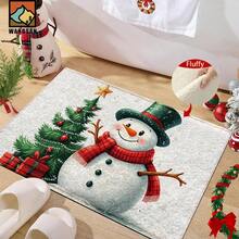 1 pièce Tapis de porte anti-dérapant avec motif bonhomme de neige de Noël, tapis de porte en fibre super anti-dérapant, convient pour la décoration de fête de Noël, la cuisine, la salle de bain, la salle à manger, la chambre à coucher, peut être offert en cadeau de Noël
