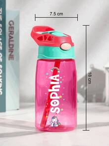16oz/480ml Personalized Name Water Bottle For Kids, Stainless Steel 12oz/350ml Leakproof Bottle, Unicorn Space Themes, Straw Cap & Name Band Included, Back To School - Style 1 - View 3