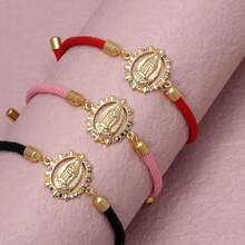 2025 Vintage Versatile Copper Oval Shape Rainbow Zirconia Virgin Mary Adjustable Red Pink Black Rope Bracelet Women Jewelry - Gold - View 1
