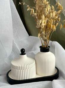 4pcs/Set Oval Tray Mold, Vase Mold, Striped Storage Box, Flower Pot Silicone Mold Set, DIY Resin, Plaster, Cement, Concrete Casting Molds For Multifunctional Desktop Decor, DIY Crafts, Home Decor - White - View 6