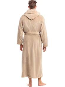 Mens Robe With Hood, Plush Fleece Hooded Mens Bathrobe, Big And Tall Bath Robe For Menhalloween - Sandstone - View 7