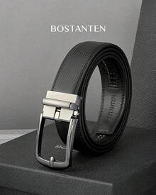 BOSTANTEN Belt Men Leather Reversible Belts Men 1 3/8 Casual Dress Pants, Two-In-One Belt - 012-斜紋黑色 - 查看 5