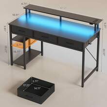 GREENSTELL 39/47/55 Inch Home Office Computer Desk With Power Outlets & LED Light ,3 Drawers & Storage Shelves | Multi-Functional Writing Desk With Monitor Stand, Computer Desk For Living Room , Home Office , Bedroom , Bedroom Decor​​ - 查看 7
