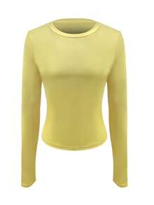 Sodalemon Damen Gym Top Training Fitness Rundhals Langarm Shirt Yoga Lässig Sport T-Shirt